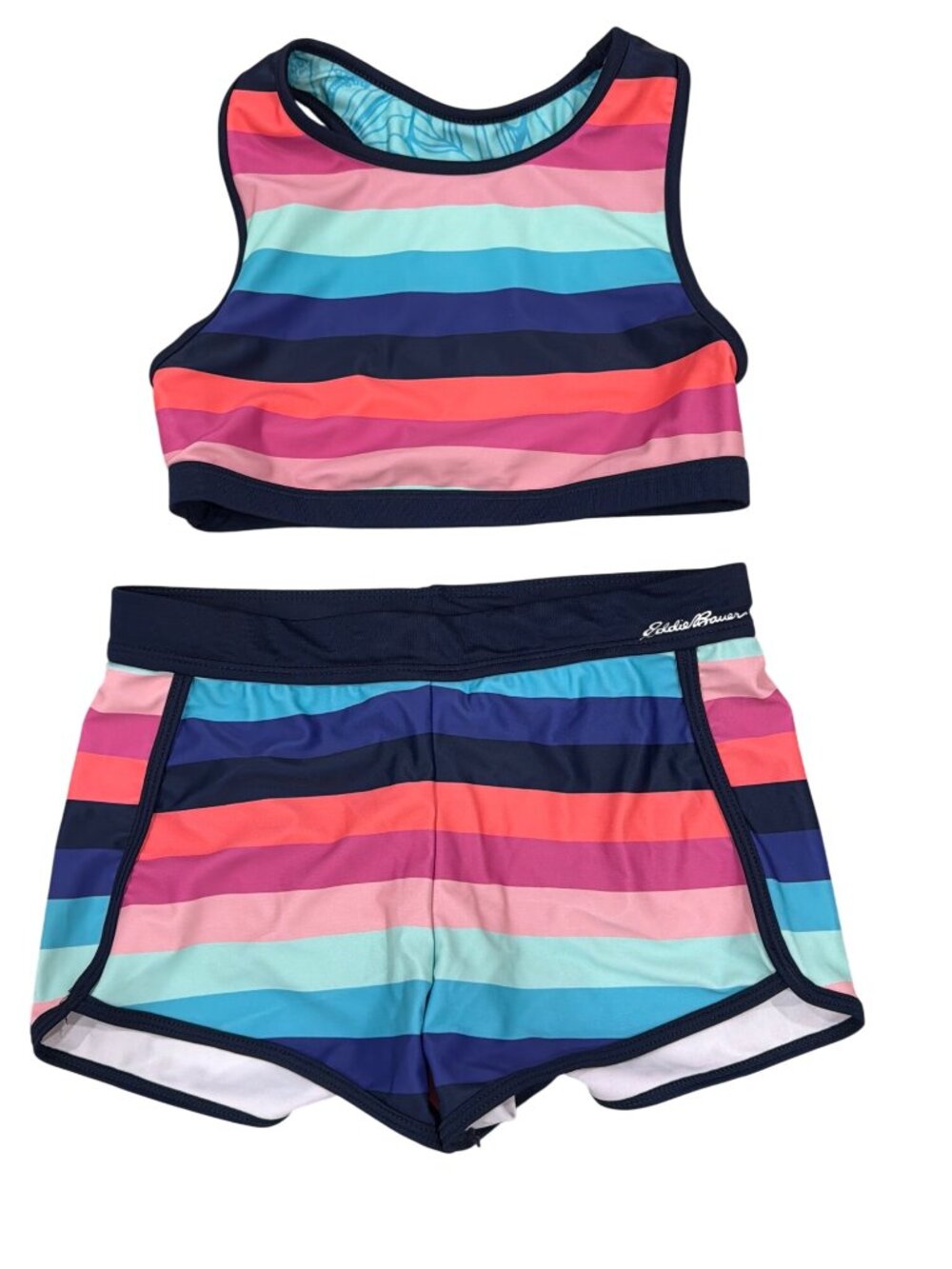 Eddie Bauer Kids 2-Piece Tankini Set Striped & Floral Size M (10/12) Polyester B